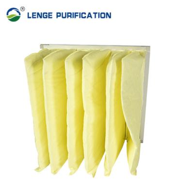China Filtro de ar de filtro médio de 6 bolsas F8 estrutura de alumínio com fibra complexa PET amarela à venda