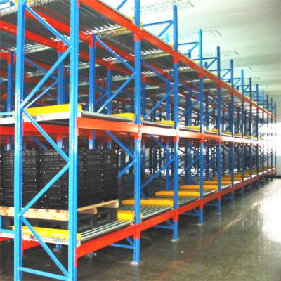China Spacesaving Gravity Flow Shelving Roller Racking For Distribution Centers for sale