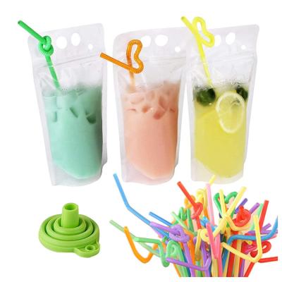 China Custom Printed Empty 16oz Fruit Juice Packing Pouch With Straw Reusable for sale