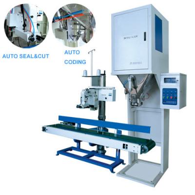 China Semi Automatic DCS Packing Machine For 25KGS Woven Bag Auto Sealing Cutting for sale
