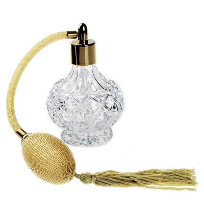 China Clear Checked Carved Glass Empty Perfume Bottles With Spray Atomizer for sale