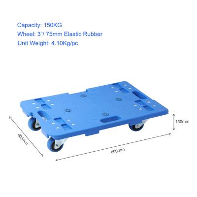 China 150KG Splicing Plastic Moving Cart 60x40cm Platform Dolly Cart With 4 Swivel Casters for sale