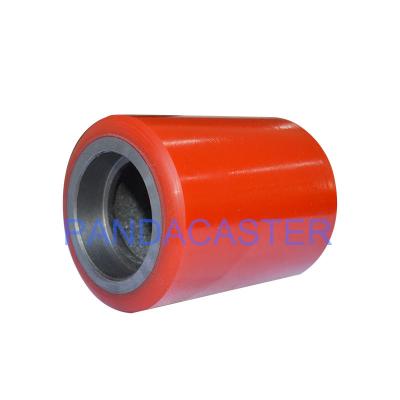 China Polyurethane / PU Pallet Truck Roller Wheels Red 80*93mm for sale