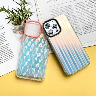 China Soft TPU Electroplated Iphone Cover Hard PC Gradient Rainbow Laser Mini Case For Girls for sale