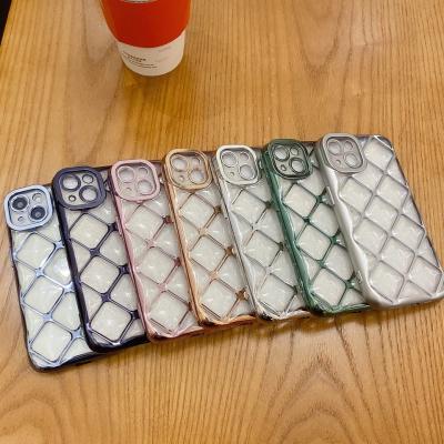 China Transparent Magnetic Cell Phone Cover Electroplating Shockproof 3D Grid Back Cover for sale
