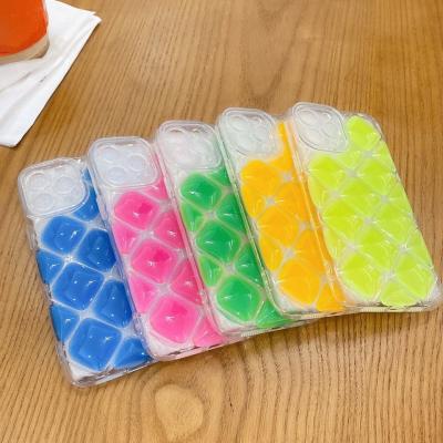 China Night Fluorescent Phone Case Shockproof Jelly Mesh Diamond Soft Clear TPU Case for sale