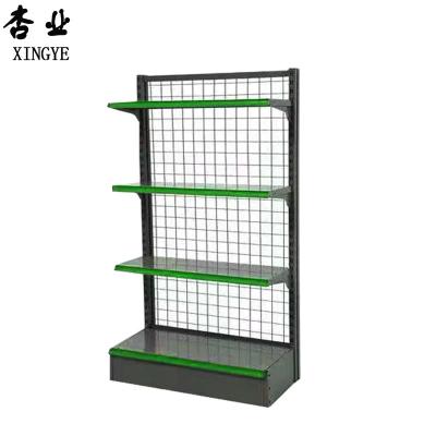 China Convenience Store Mesh Back Gondola Shelving Grid 4 Layers Heavy Duty Shelf for sale