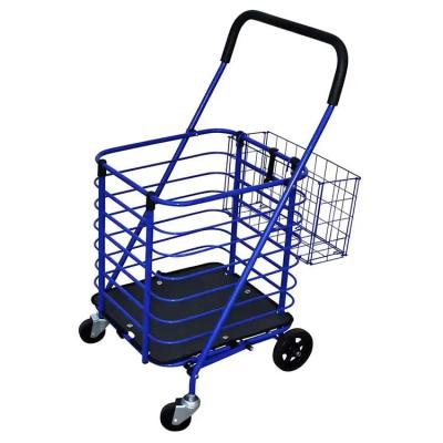 China Portable Steel Blue Shopping Cart Wagon Shopping Basket with Accessory Basket for sale