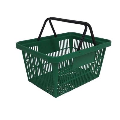 China Venta al por mayor de material reciclado supermercado cesta de compras plástico verde cesta de compras ecológica cesta de compras plástico en venta