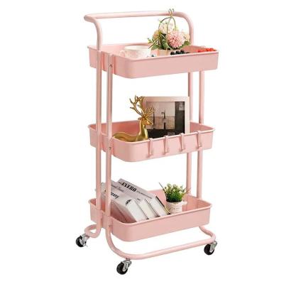 China Snacks Carts Supermarket Accessories 3 Tier Rolling Utility Cart Coffee Bar Trolley for sale