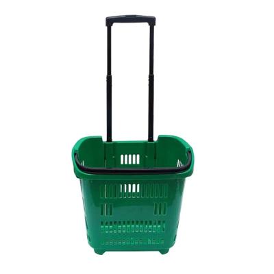 China Medium Duty Supermarket Accessories Green Hand Push Shopping Basket 75 Liter for sale