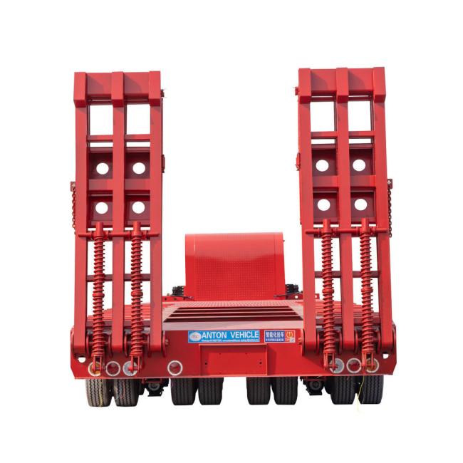 Quality 3 Axles Crane Machine Transport Low Flat Bed 80t Lowbed Semi Trailers