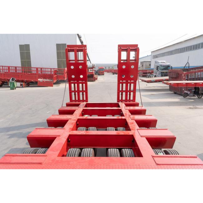 Quality 3 Axles Crane Machine Transport Low Flat Bed 80t Lowbed Semi Trailers