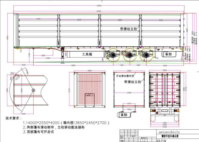 High Quality PVC Fabric Dry Van Cargo Curtain Side Tri-Axle Semi-Trailer