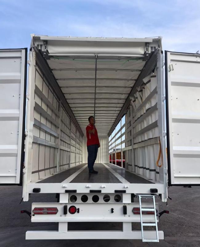 3 Axle Box Body Van Truck Towing Cargo Semi Curtain Side Trailer