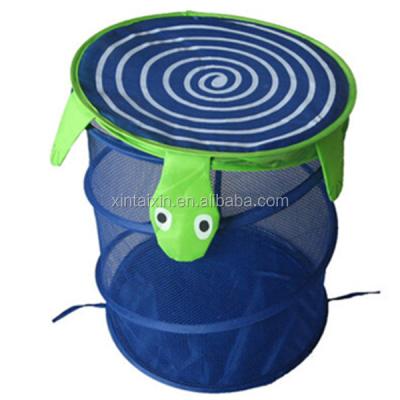China Bathroom Mesh Popup Polyester Foldable Laundry Basket With Cover for sale