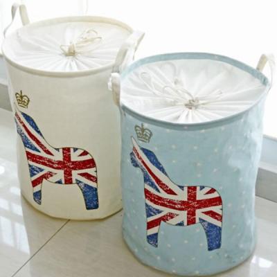 China Ramie Cotton Foldable Laundry Basket Cylindric Burlap Canvas Storage Basket for sale