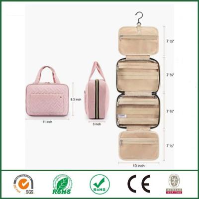 China Travel Toiletry Makeup Bag Cosmetic Storage Box Pleats Cotton Peach Fur Beautiful en venta