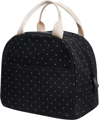 China Girls Women Storage Dot Black Lunch Tote Bag Shockproof For Work School for sale