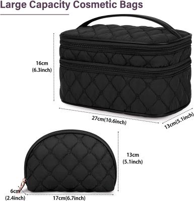 China Makeup Portable Travel Cosmetic Bag with Handle Large Double Layer Toiletry Bag 2Pcs Waterproof Make Up Bag for Women for sale