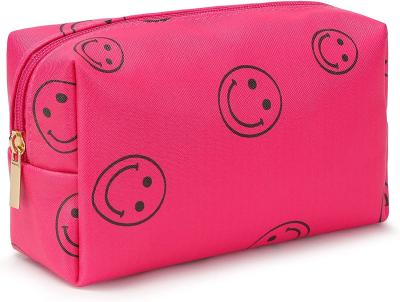 China Pu Leather Preppy Makeup Bag Waterproof Cosmetic Organizer Cute Portable Smiley for sale