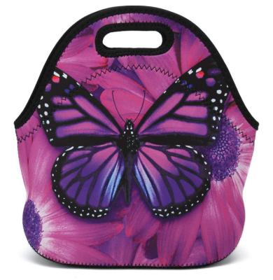 China Butterfly Design Waterproof Neoprene Cooler Bag SBR Insulated Lady Tote Customized for sale