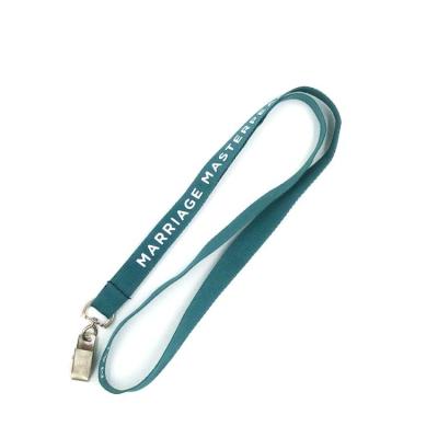 China Classic Silkscreen Printed Imprinted Nylon Lanyards White Logo With Badge Clip for sale