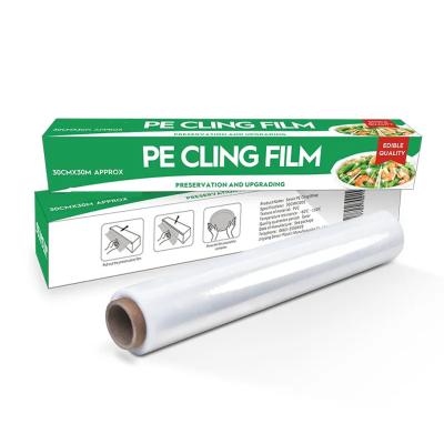 China Food Grade Clear PE Cling Film Food Wrap Preservative Film With Slider Cutter for sale