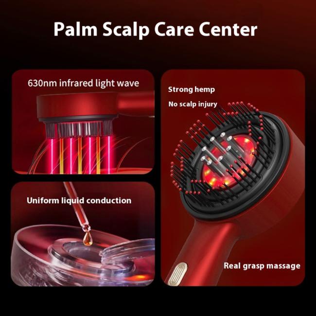 Hair growth comb in use demonstrating red light therapy application