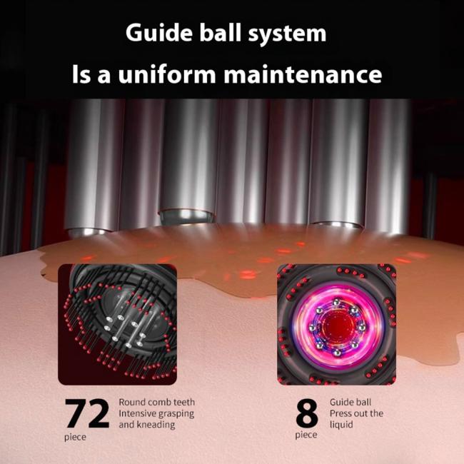Detailed view of comb bristles and oil distribution system