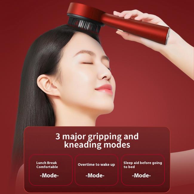 Close-up view of hair growth comb oil dispenser and massage bristles