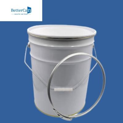 China 20L Round Metal Paint Bucket White Exterior With Metal Cover for sale