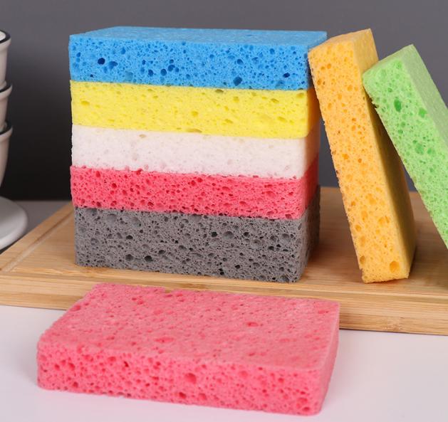 Colorful Square Wood Pulp Sponge - in use demonstration