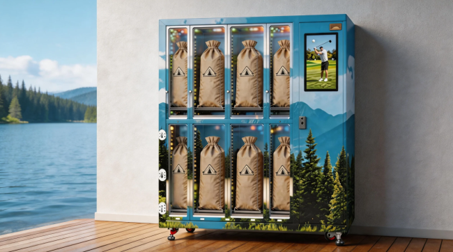A fast and intuitive rental experience with the golf club rental locker vending machine. Golfers simply select their preferred club set on the HD touchscreen, check clear pricing, complete a secure payment, and instantly retrieve their golf clubs from the unlocked locker—ready to step onto the course or driving range in seconds