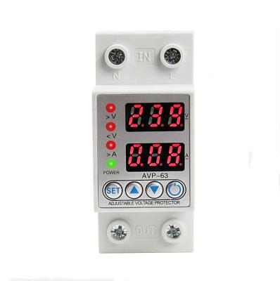 China 40A/63A Din Rail Dual Display Adjustable Intelligent Over Voltage Current And Under Voltage Protective Device Protector Relay for sale
