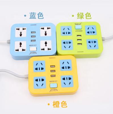 China Colorful Extension Socket with 3 USB 10A power extension socket for sale