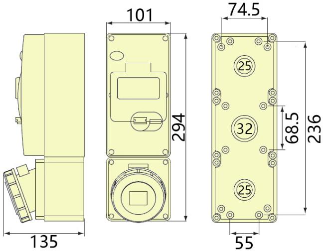 Syntax UBM316 Industrial Socket Outlet Box dimension drawing