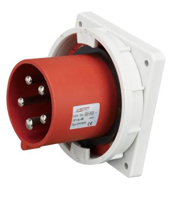 China Panel Mount Three Phase Plug , Red Inlet IEC 60309 2 63 Amp 5 Pin 3 Phase Plug for sale