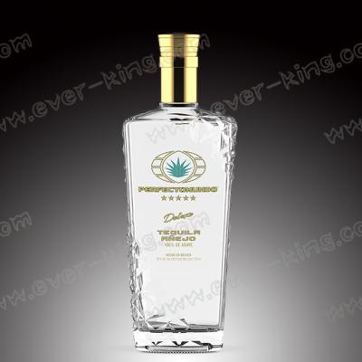 China Transparent Embossing Luxury Spirits Tequila Rectangular Bottle for sale