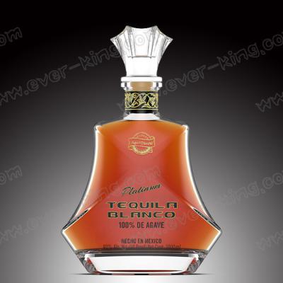 China Elegant Shape Tequila Brandy Glass Bottle With Cork Top for sale