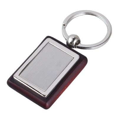 China Custom LOGO design promotion business gift rectangle shape blank wooden keychain with Metal for sale