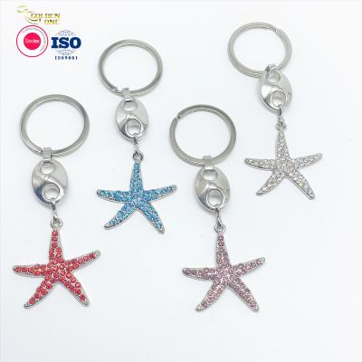 China Hot sale Creative Diamond  Keychain Sea Series  Exquisite Fashion Zinc Alloy Rhinestone Keyholder sea star crystal key Chain à venda