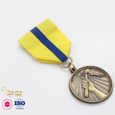 China Zinc Alloy Antique Gold Medal , Metal Sports 3D Raised Round Award Medals And Ribbons for sale