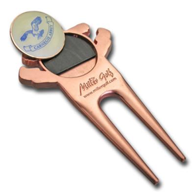 China Copper Metal Golf Repair Tool , Promotional Gift Personalized Divot Tool Pitchfork for sale