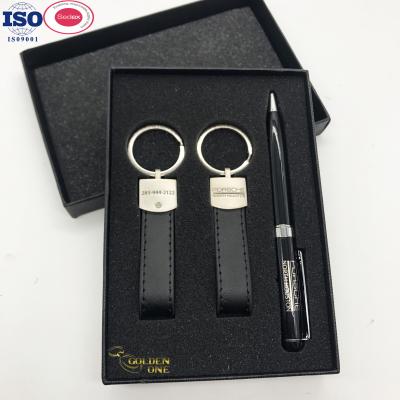 China Random Combination Promotional Business Gifts Pen Leather Metal Keychain Card Holder Set for sale