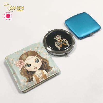 China Hot Sale Round Double Side Gold Plated Make Up Square Portable Metal Promotion Gift Handheld Pocket Mirror en venta