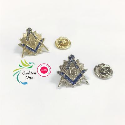 China Masonic Lapel Pin Badges Your Logo Shiny Gold Plated Custom Lapel Pins For Suit Men Te koop