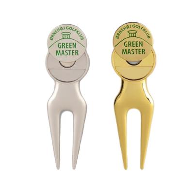 China Chinese supplier multi-functional laser mark custom design logo folding golf club metal pitch fork repair divot tools for sale