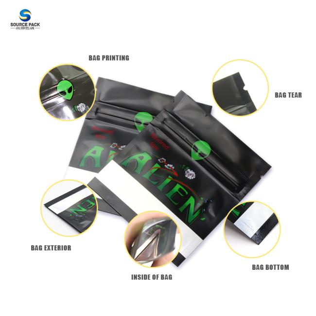 Matte Finished Weed Mylar Bag With Zipper Food -Grade Doypack With Foil