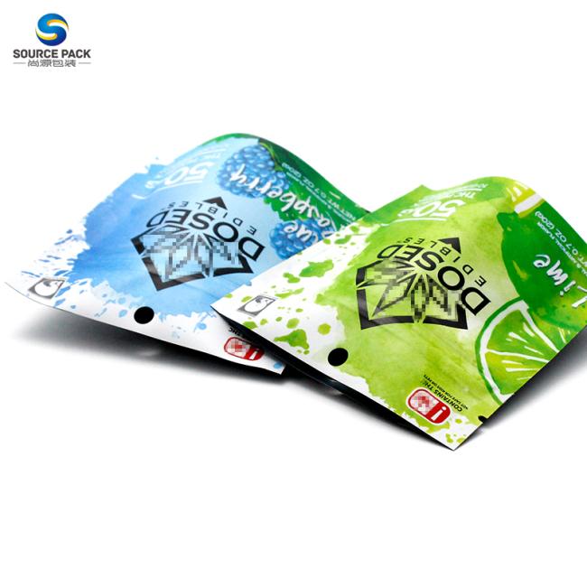 Custom 3.5 g Smell Proof Metallic Foil Packaging Colorful Mylar Ziplock Bags